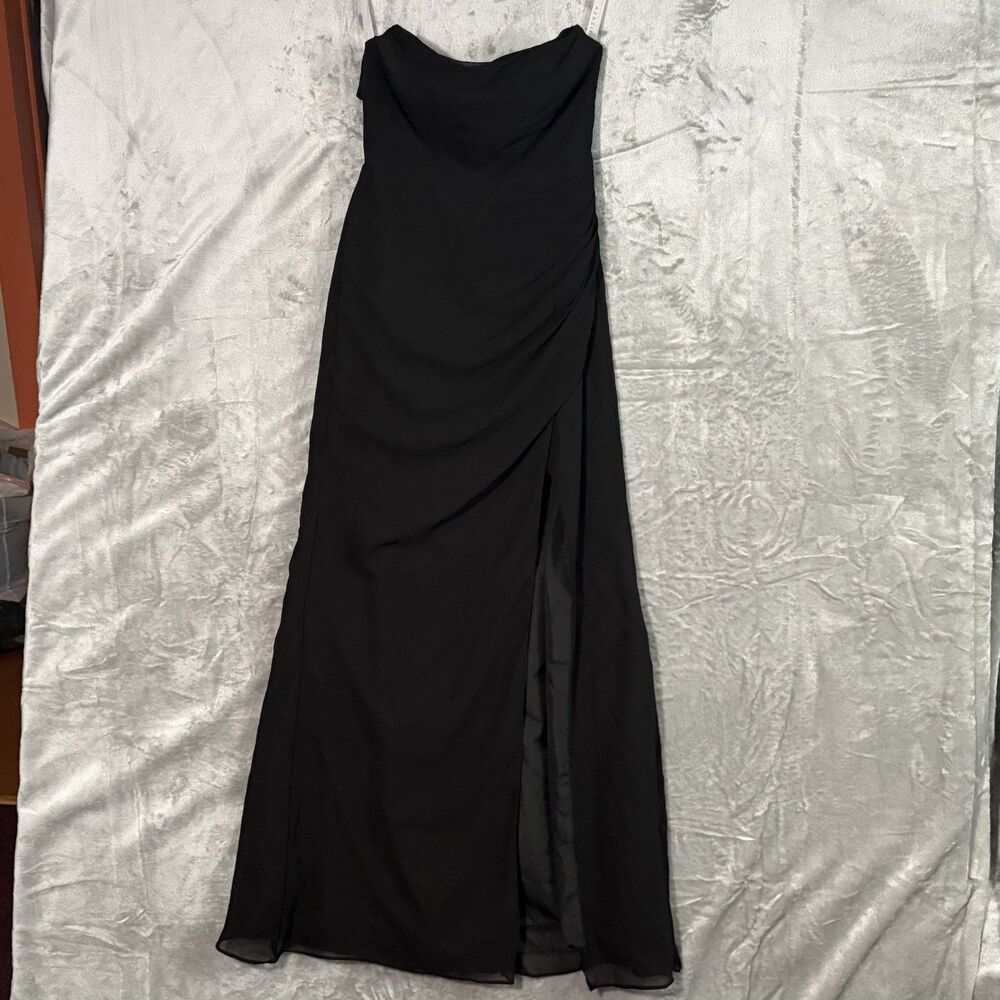 Azazie Black Chiffon Formal Gown A6 Strapless Sweetheart Slit Ruched Prom Chic